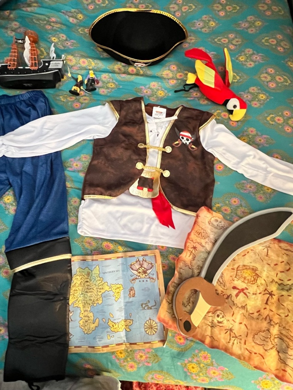 Brand New Children's Pirate Costume Set with Brown Vest and Red Sash